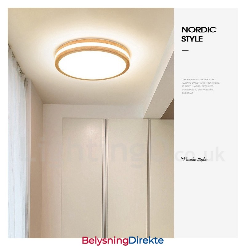 Dimbar Rund Trelampe Med Linse Moderne, Samtidskunstnerisk Nordisk Stil Innfelt Taklampe I Tre Med Akrylskjerm Og Fjernkontroll Kan Også Brukes Som Vegglampe