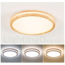 Dimbar Rund Trelampe Med Linse Moderne, Samtidskunstnerisk Nordisk Stil Innfelt Taklampe I Tre Med Akrylskjerm Og Fjernkontroll Kan Også Brukes Som Vegglampe