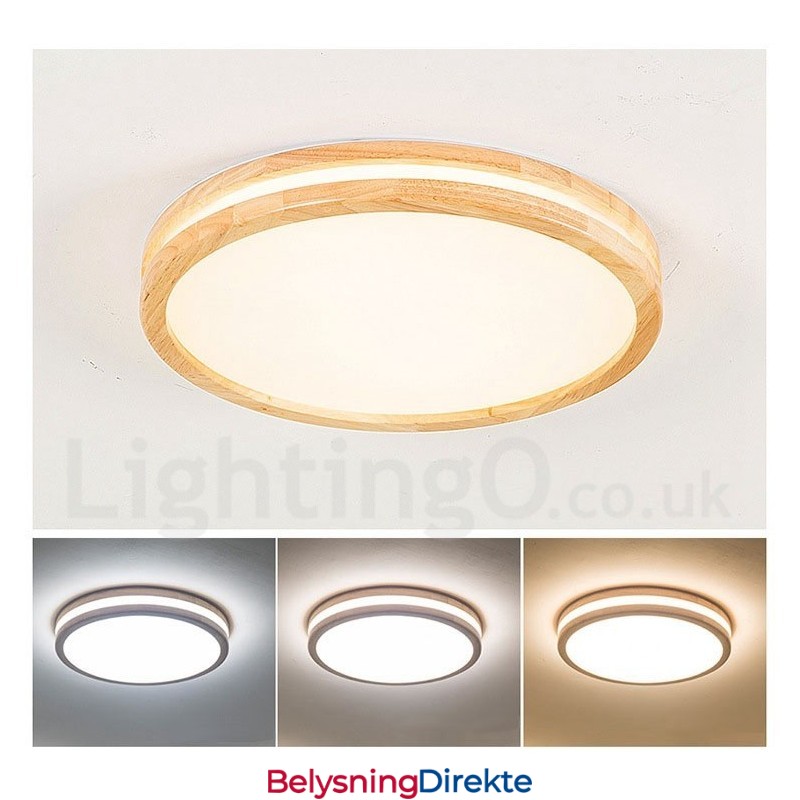 Dimbar Rund Trelampe Med Linse Moderne, Samtidskunstnerisk Nordisk Stil Innfelt Taklampe I Tre Med Akrylskjerm Og Fjernkontroll Kan Også Brukes Som Vegglampe