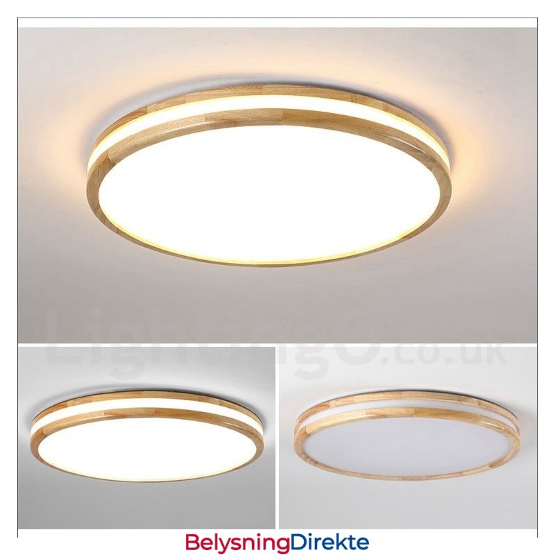 Dimbar Rund Trelampe Med Linse Moderne, Samtidskunstnerisk Nordisk Stil Innfelt Taklampe I Tre Med Akrylskjerm Og Fjernkontroll Kan Også Brukes Som Vegglampe