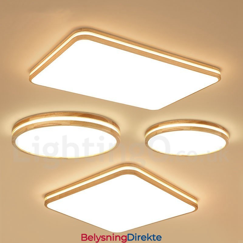 Dimbar Rund Trelampe Med Linse Moderne, Samtidskunstnerisk Nordisk Stil Innfelt Taklampe I Tre Med Akrylskjerm Og Fjernkontroll Kan Også Brukes Som Vegglampe