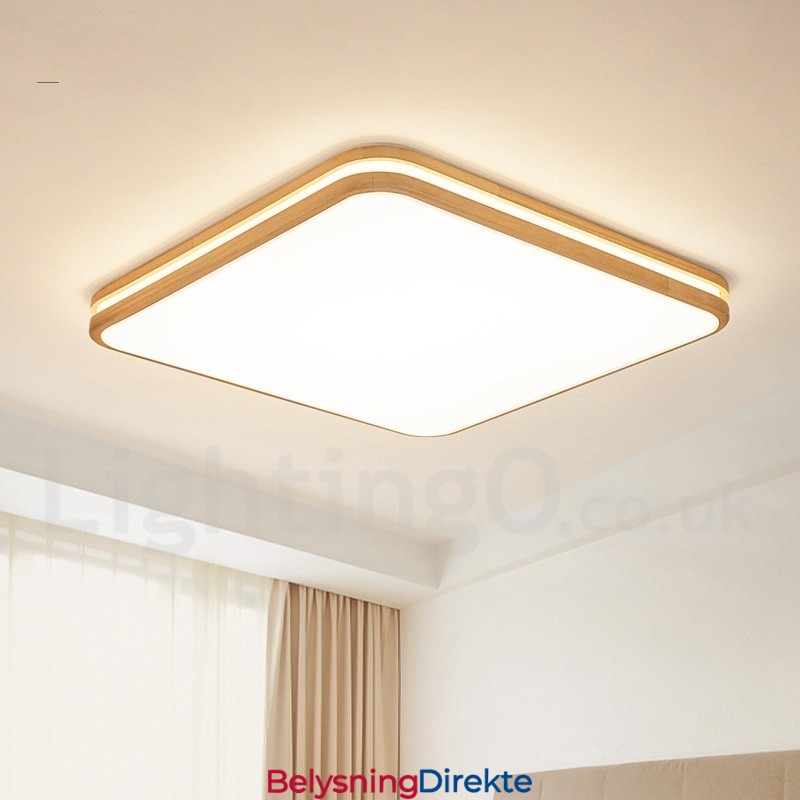Firkantet Tre Med Linse Moderne, Samtidskunstnerisk Nordisk Stil Innfelt Taklampe I Tre Med Akrylskjerm Og Fjernkontroll Kan Også Brukes Som Vegglampe