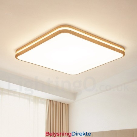 Firkantet Tre Med Linse Moderne, Samtidskunstnerisk Nordisk Stil Innfelt Taklampe I Tre Med Akrylskjerm Og Fjernkontroll Kan Også Brukes Som Vegglampe