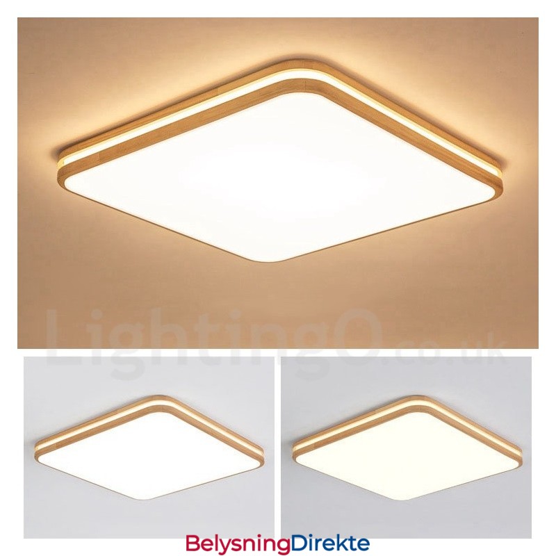 Firkantet Tre Med Linse Moderne, Samtidskunstnerisk Nordisk Stil Innfelt Taklampe I Tre Med Akrylskjerm Og Fjernkontroll Kan Også Brukes Som Vegglampe