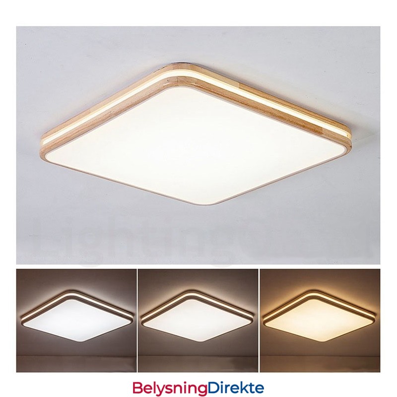 Firkantet Tre Med Linse Moderne, Samtidskunstnerisk Nordisk Stil Innfelt Taklampe I Tre Med Akrylskjerm Og Fjernkontroll Kan Også Brukes Som Vegglampe