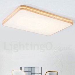 Dimmbar Rektangulær Trelampe Med Linse, Moderne, Samtidskunstnerisk Nordisk Stil, Innfelt Taklampe I Tre Med Akrylskjerm Og Fjernkontroll, Kan Også Brukes Som Vegglampe