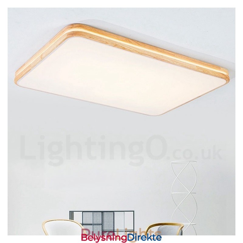 Dimmbar Rektangulær Trelampe Med Linse, Moderne, Samtidskunstnerisk Nordisk Stil, Innfelt Taklampe I Tre Med Akrylskjerm Og Fjernkontroll, Kan Også Brukes Som Vegglampe