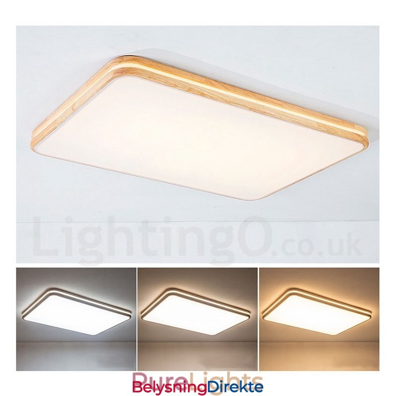 Dimmbar Rektangulær Trelampe Med Linse, Moderne, Samtidskunstnerisk Nordisk Stil, Innfelt Taklampe I Tre Med Akrylskjerm Og Fjernkontroll, Kan Også Brukes Som Vegglampe