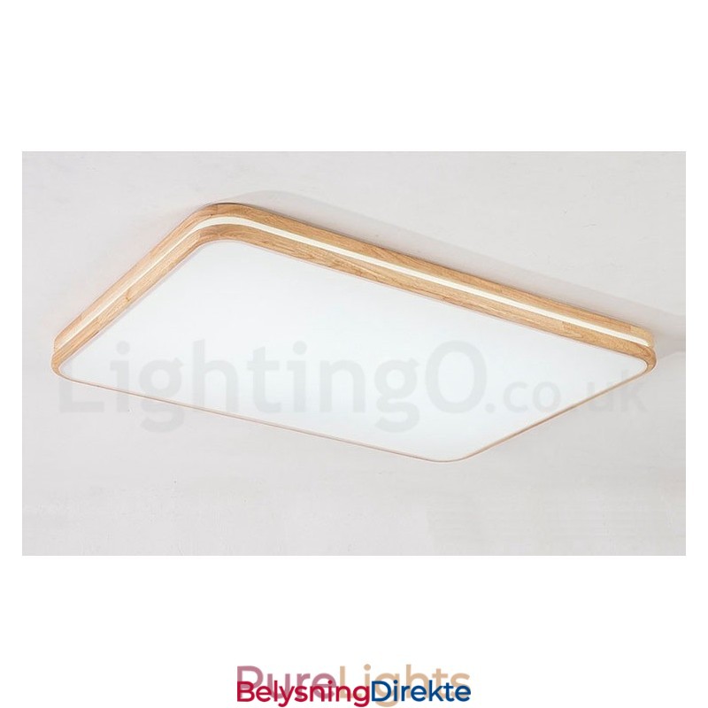 Dimmbar Rektangulær Trelampe Med Linse, Moderne, Samtidskunstnerisk Nordisk Stil, Innfelt Taklampe I Tre Med Akrylskjerm Og Fjernkontroll, Kan Også Brukes Som Vegglampe