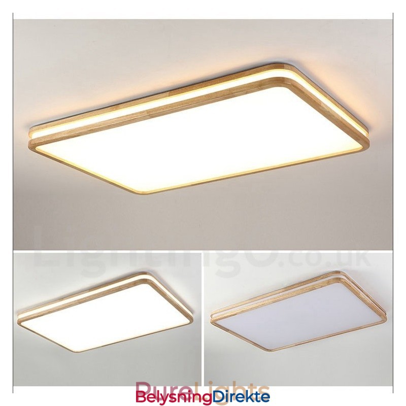 Dimmbar Rektangulær Trelampe Med Linse, Moderne, Samtidskunstnerisk Nordisk Stil, Innfelt Taklampe I Tre Med Akrylskjerm Og Fjernkontroll, Kan Også Brukes Som Vegglampe