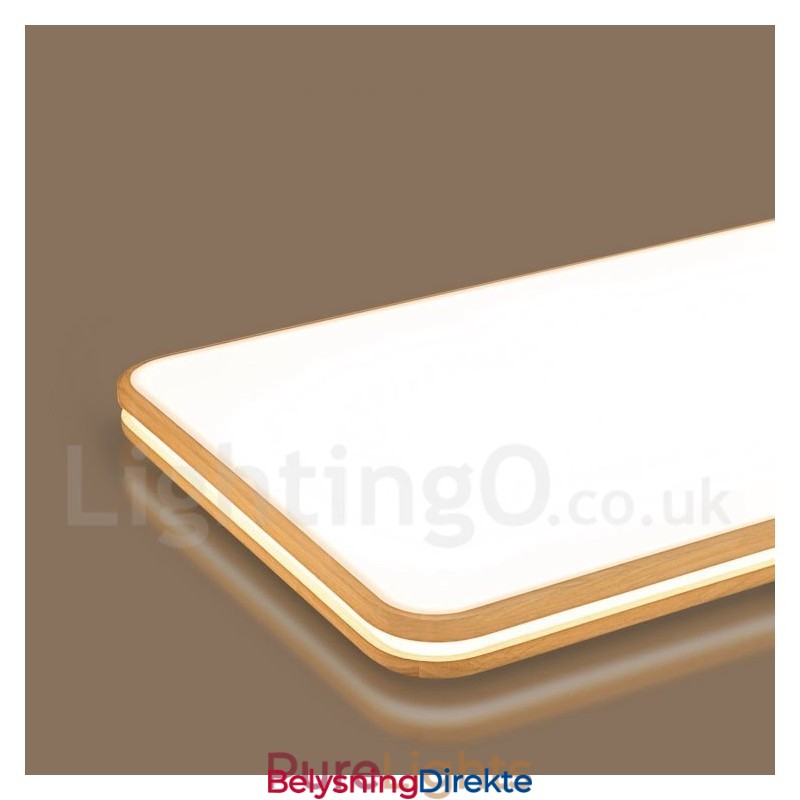 Dimmbar Rektangulær Trelampe Med Linse, Moderne, Samtidskunstnerisk Nordisk Stil, Innfelt Taklampe I Tre Med Akrylskjerm Og Fjernkontroll, Kan Også Brukes Som Vegglampe