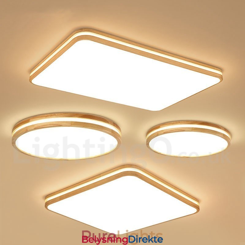 Dimmbar Rektangulær Trelampe Med Linse, Moderne, Samtidskunstnerisk Nordisk Stil, Innfelt Taklampe I Tre Med Akrylskjerm Og Fjernkontroll, Kan Også Brukes Som Vegglampe