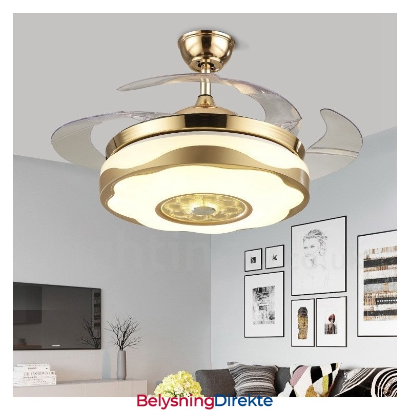 108 Cm (42 Tommer) 91 Cm (36 Tommer) Moderne, Samtidskunstnerisk Takvifte Med Fjernkontroll, Gullfarget Lys Med Akrylskjerm, Lydløs Motor I Rent Kobber