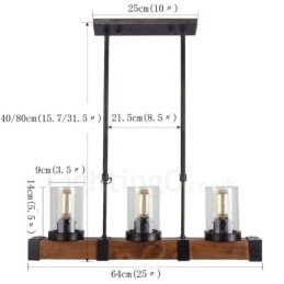 3-Lys Vintage Trelysekrone Industriell Vindloft Tre Lineær Pendelbelysning