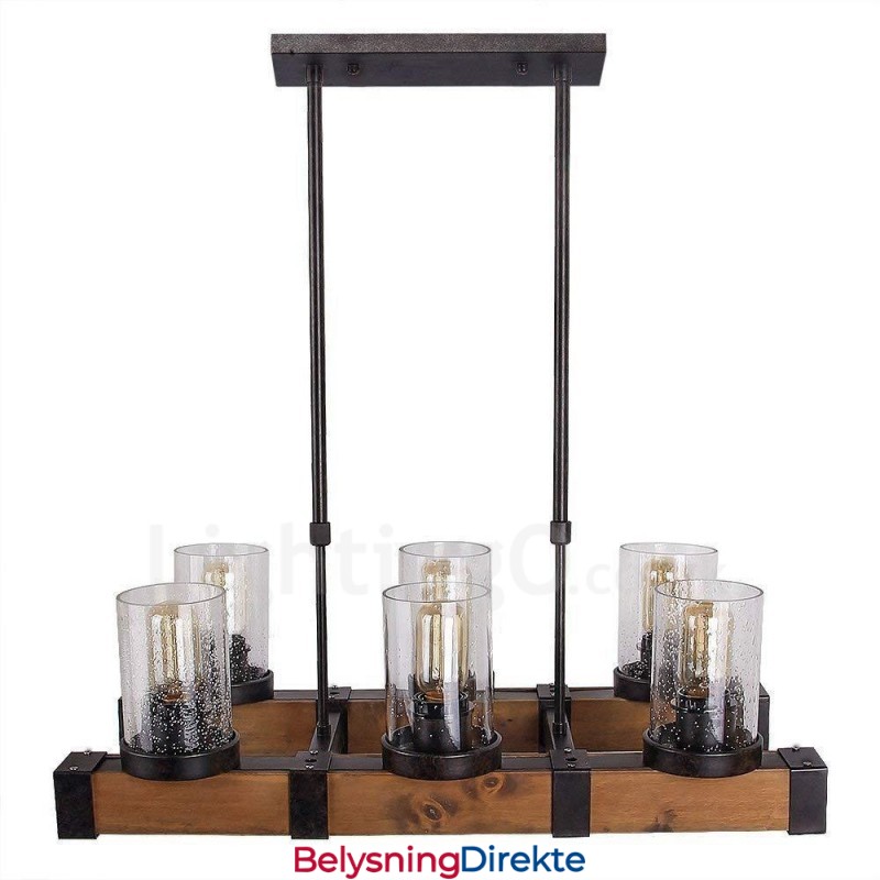 6 Lys Vintage Trelysekrone Industriell Vind Loft Tre Lineær Pendelbelysning