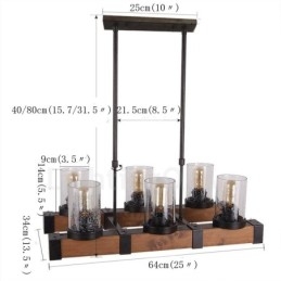 6 Lys Vintage Trelysekrone Industriell Vind Loft Tre Lineær Pendelbelysning