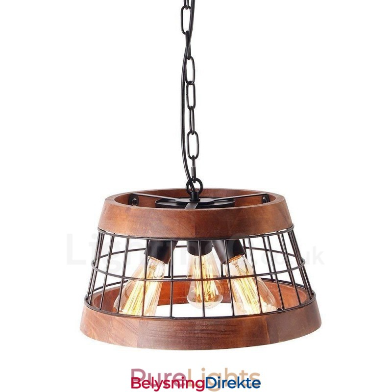 3-Lysring Vintage Trelysekrone Industriell Vind Loft Tre Lineær Pendelbelysning