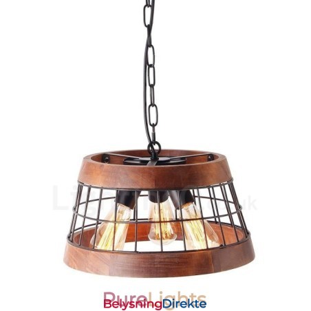 3-Lysring Vintage Trelysekrone Industriell Vind Loft Tre Lineær Pendelbelysning