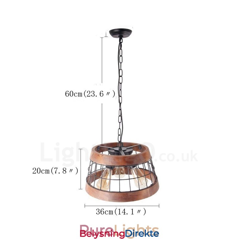 3-Lysring Vintage Trelysekrone Industriell Vind Loft Tre Lineær Pendelbelysning