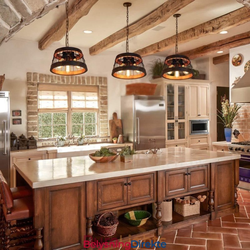 3-Lysring Vintage Trelysekrone Industriell Vind Loft Tre Lineær Pendelbelysning