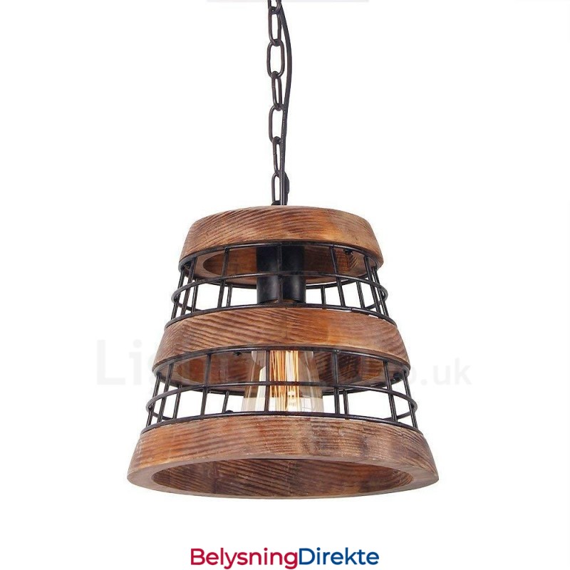1 Lysring Vintage Trelysekrone Industriell Vind Loft Tre Lineær Pendelbelysning
