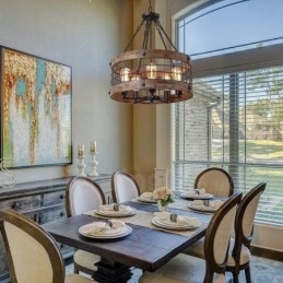 5-Lyss Trommel Vintage Trelysekrone Industriell Vind Loft Tre Lineær Pendelbelysning