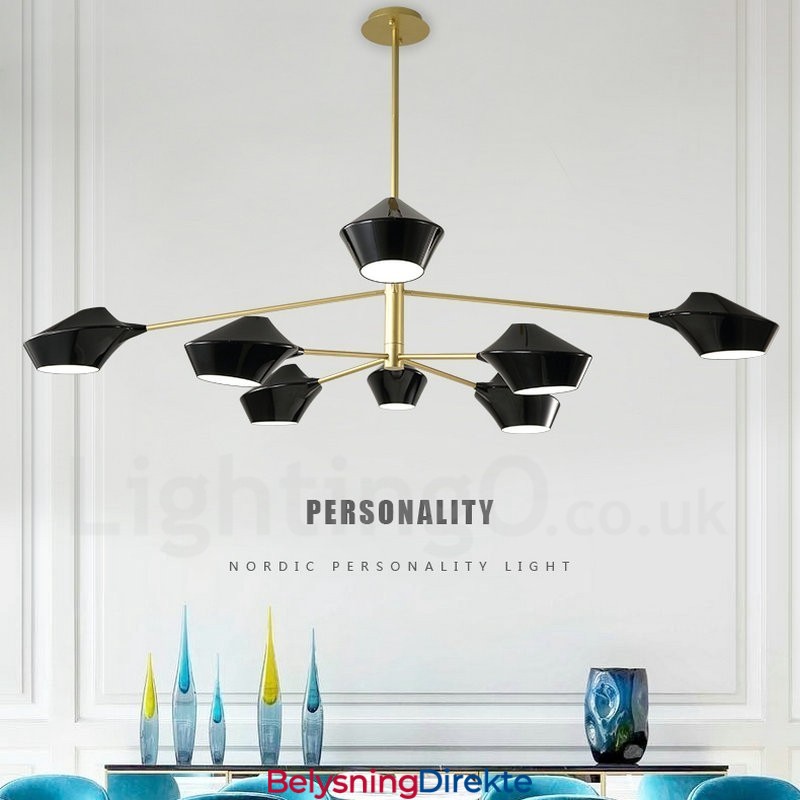 To-Etasjes Flerfarget Lineær Retro Lysekrone Med 8 Lys Med Akrylskjermer Utendørs Garasje