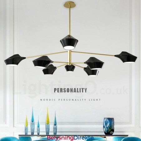 To-Etasjes Flerfarget Lineær Retro Lysekrone Med 8 Lys Med Akrylskjermer Utendørs Garasje