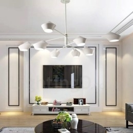 To-Etasjes Flerfarget Lineær Retro Lysekrone Med 8 Lys Med Akrylskjermer Utendørs Garasje