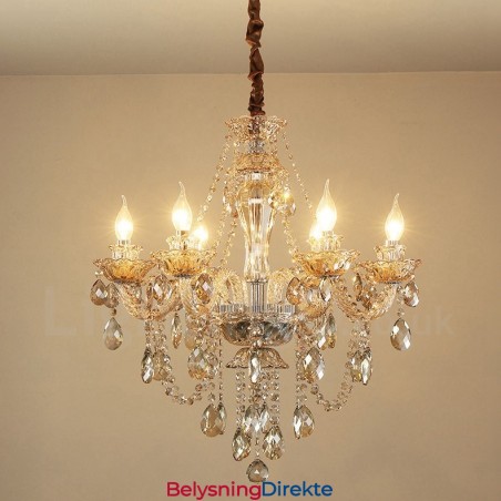 Elegant Krystalllysekrone I Konjakkfarget Med 6 Lys