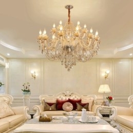 Elegant Krystalllysekrone I Konjakkfarget Med 18 (12+6) Lys