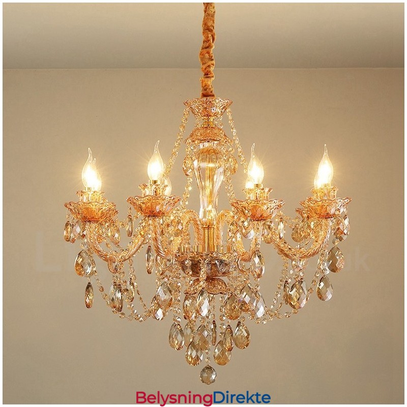 8 Lys Ravfarget Gull Elegant Krystalllysekrone