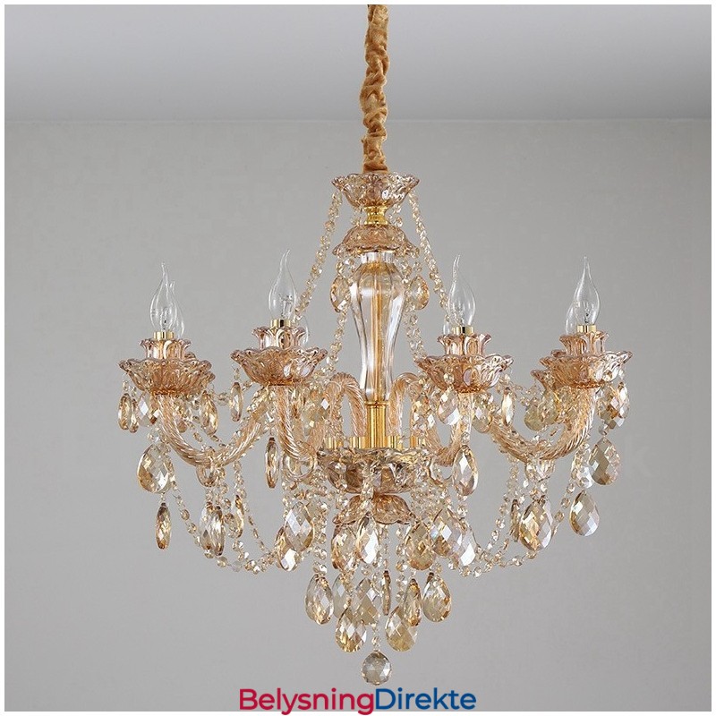 8 Lys Ravfarget Gull Elegant Krystalllysekrone