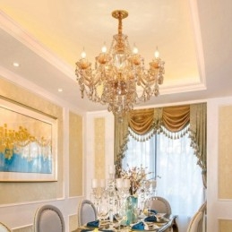 8 Lys Ravfarget Gull Elegant Krystalllysekrone