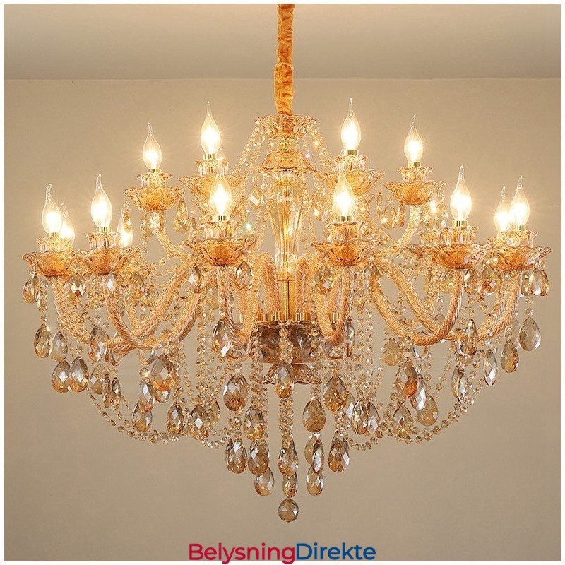 18 (12+6) Lys Ravfarget Gull Elegant Krystalllysekrone