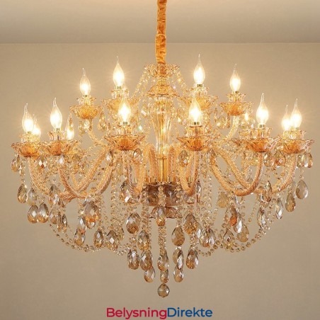 18 (12+6) Lys Ravfarget Gull Elegant Krystalllysekrone
