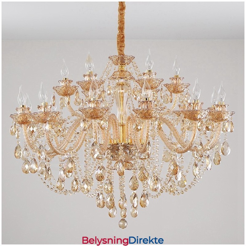 18 (12+6) Lys Ravfarget Gull Elegant Krystalllysekrone