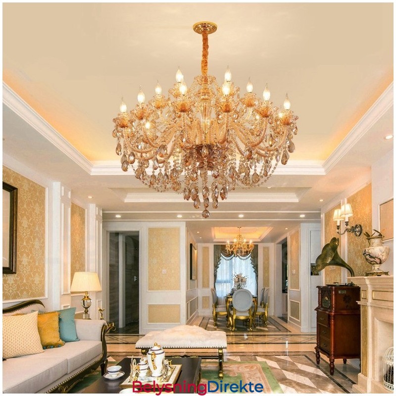 18 (12+6) Lys Ravfarget Gull Elegant Krystalllysekrone