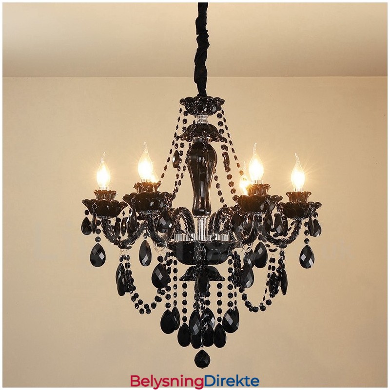6 Lys Svart Elegant Krystalllysekrone