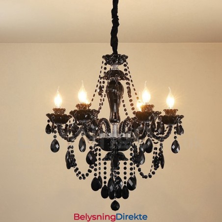 6 Lys Svart Elegant Krystalllysekrone