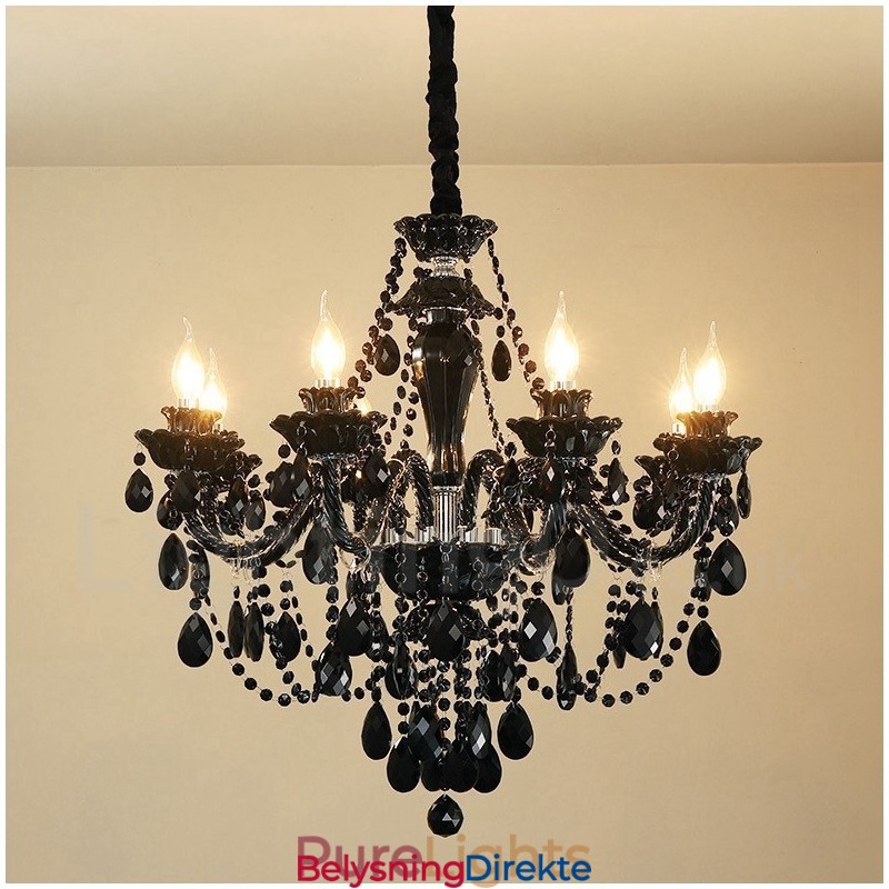 8 Lys Svart Elegant Krystalllysekrone