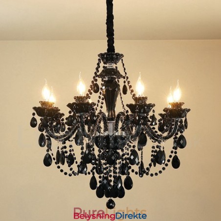 8 Lys Svart Elegant Krystalllysekrone