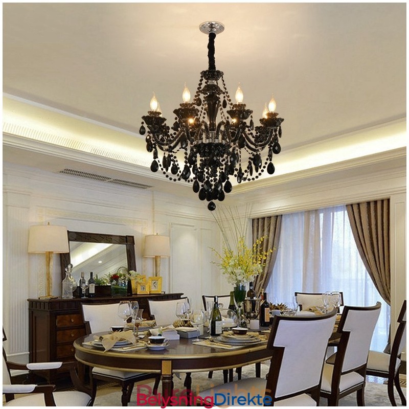 8 Lys Svart Elegant Krystalllysekrone