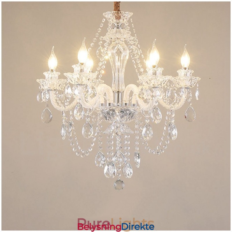 Krystalllysekrone Med 6 Lys, Spesialdesign Og Hvite Armer