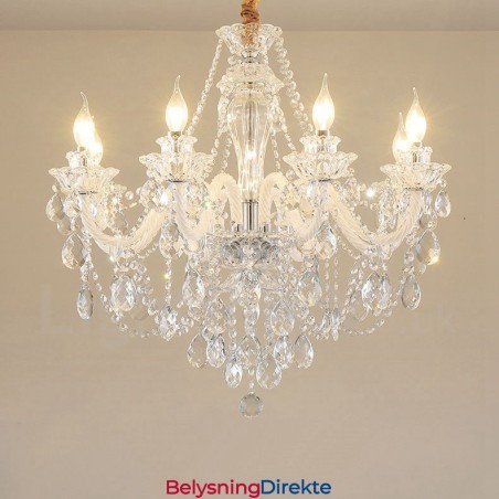 8 Lys Klar Krystall Lysekrone Med Hvit Arm