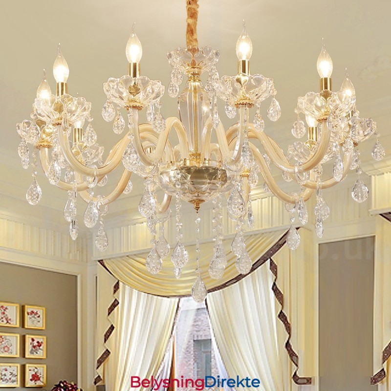 Gulllysekrone Med Klar Krystalllyslysekrone