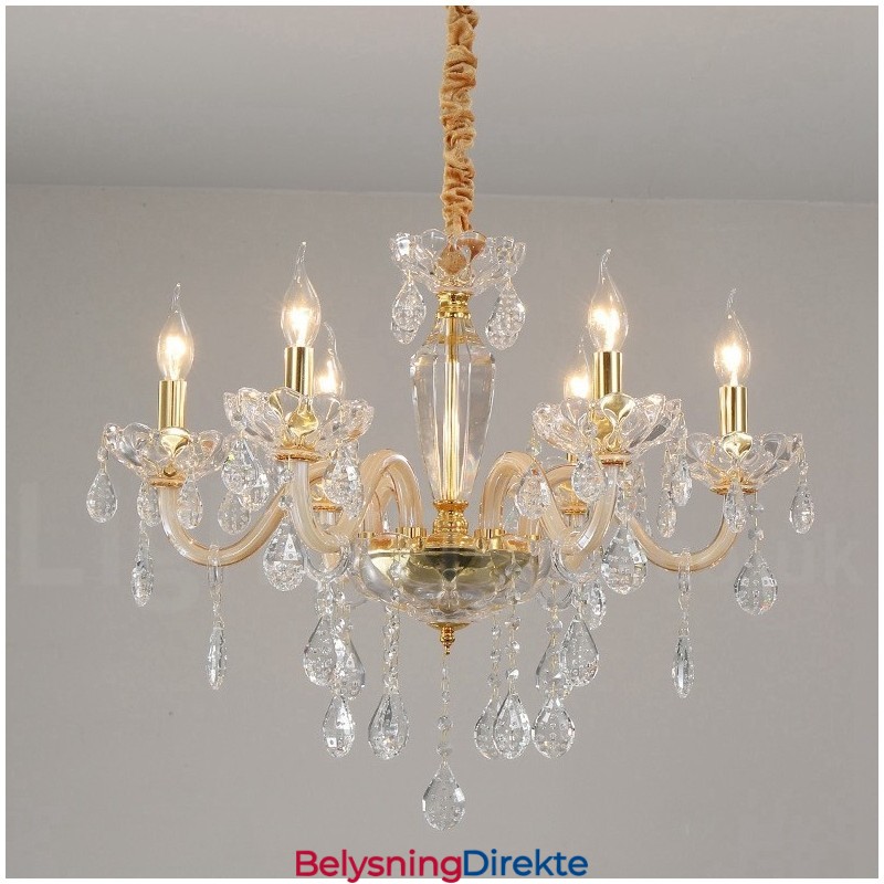 Gulllysekrone Med Klar Krystalllyslysekrone