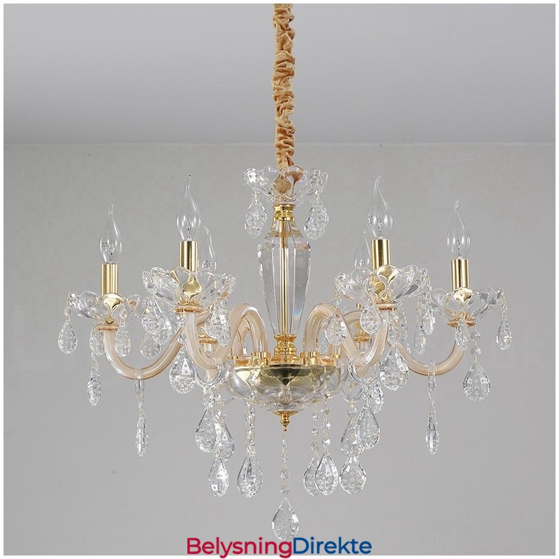 Gulllysekrone Med Klar Krystalllyslysekrone