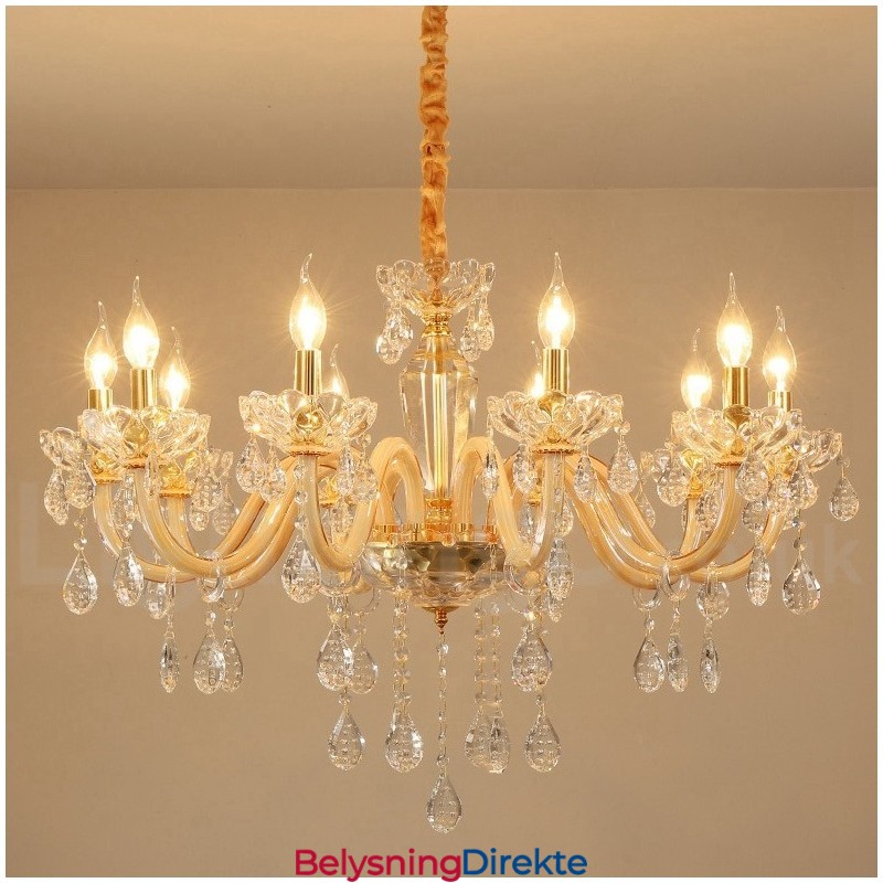 Gulllysekrone Med Klar Krystalllyslysekrone
