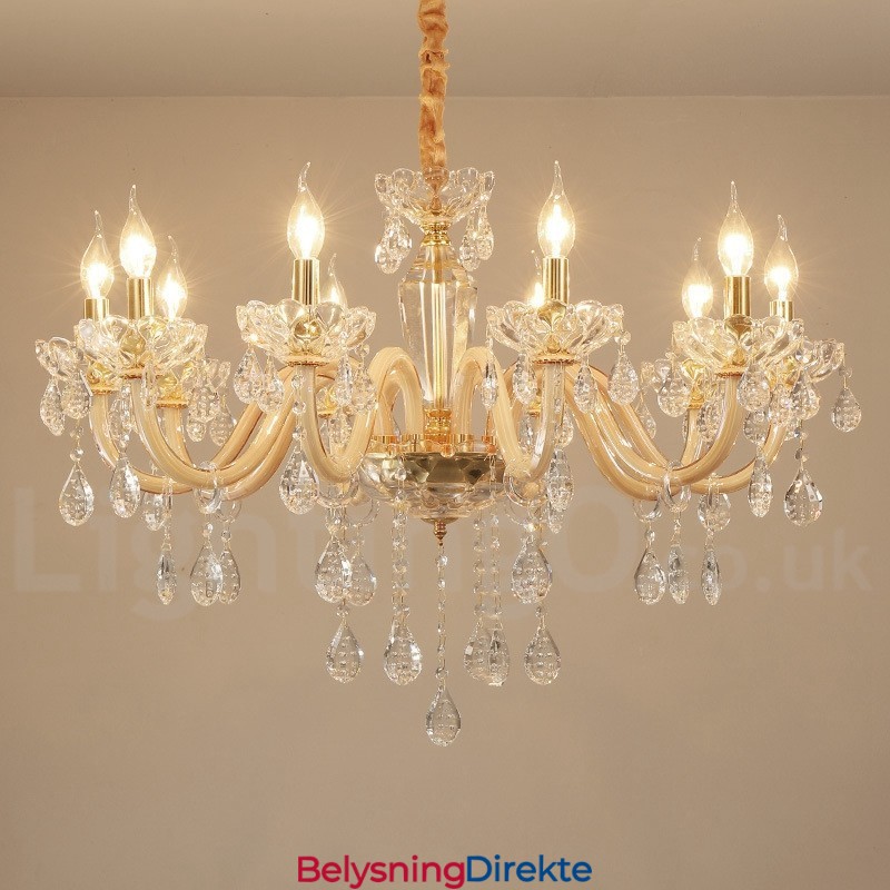 Gulllysekrone Med Klar Krystalllyslysekrone